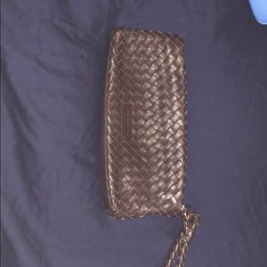 Adrienne Vittadini Brown leather woven clutch